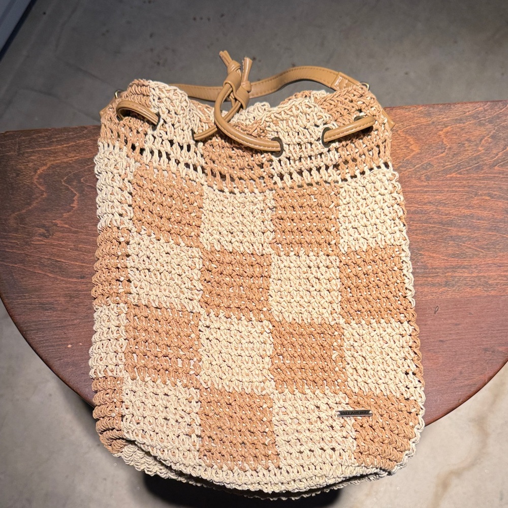 Woven Checkered Tan and Cream Bag